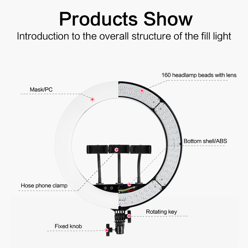 HQ21-inch fill light 52CM live light mobile phone selfie bracket anchor beauty ring photography lighting light