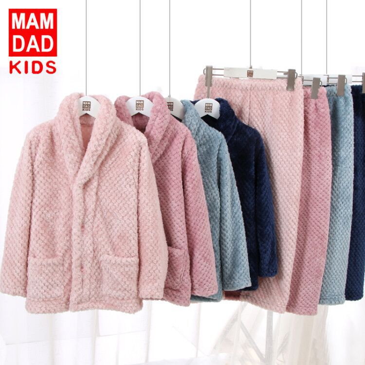 Детские фланелевые пижамы, осень-зима, велюровый утолщенный комплект для родителей и детей