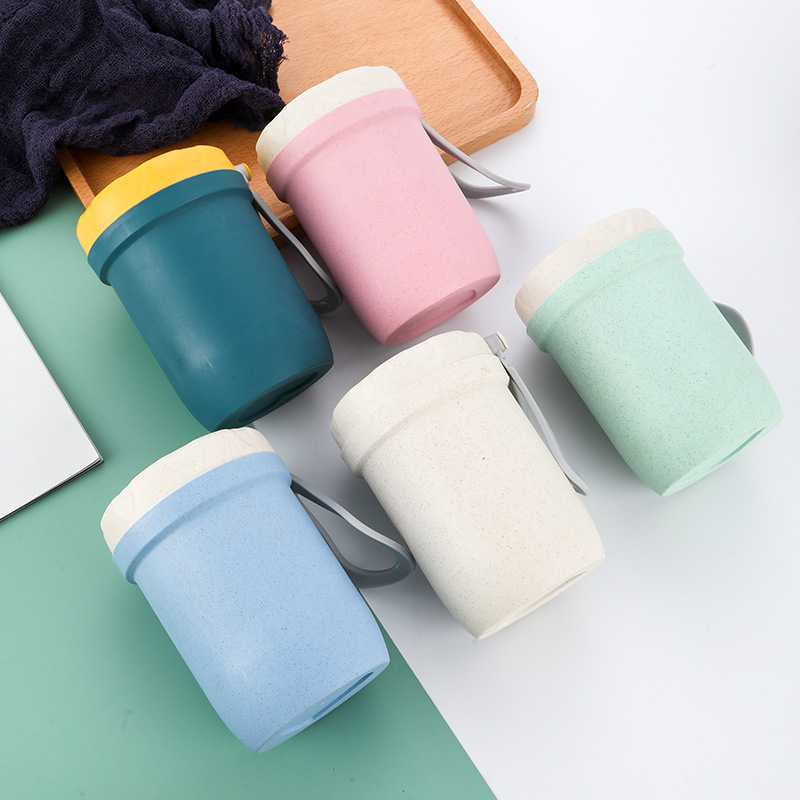 Пара чаш для завтрака из пшеницы, портативная чаша для супа с ложкой и крышкой, молочная чаша, студенческая чаша с соломинкой, двухслойная термоизоляционная чаша