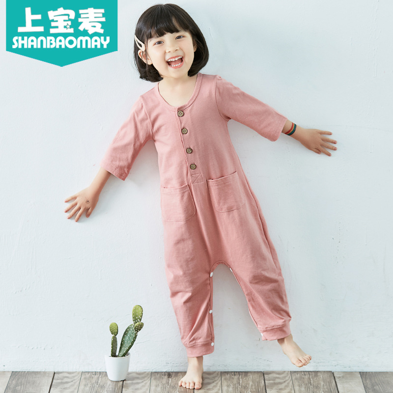 Детские одноразовые пижамы Upper Baomai на весну и лето, длинные рукава, 100% хлопок, одежда с кондиционером, пижамы для мальчиков и девочек, пижамы для малышей с короткими рукавами