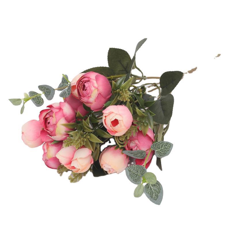 Cross-border floral European-style artificial flower 10 tea rose love Tea Bud ornaments home decoration fake flower plastic flower