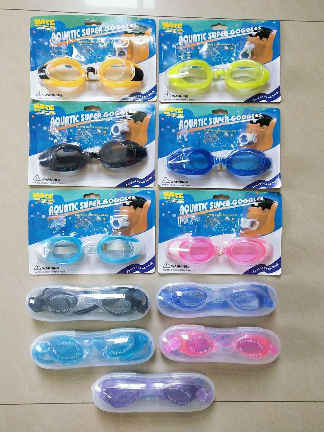 Оптовая продажа прозрачных очков для плавания, водонепроницаемые, для взрослых и детей, с зажимом для носа и берушами, регулируемые