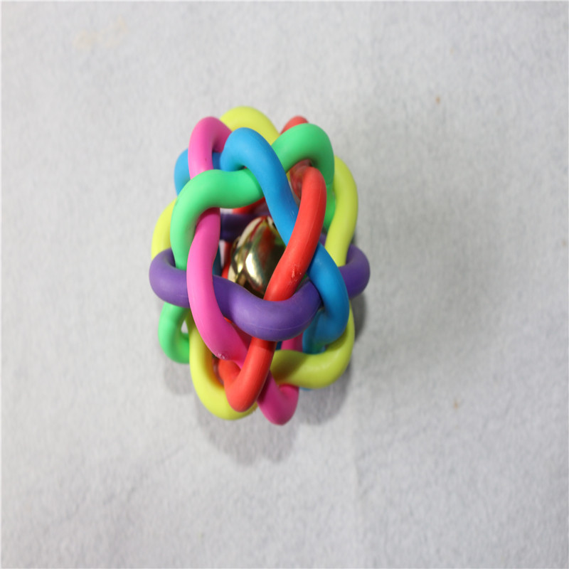 Tpr Colorful Bell Woven Ball Rainbow Toy Ball Popular Pet Dog Bite-Resistant Toy Rubber