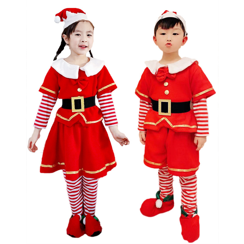 2020 Children's Christmas Performance Clothes Boys and Girls Christmas Elves Dress Up Children's Christmas Clothes Parent-Child Performance Clothes