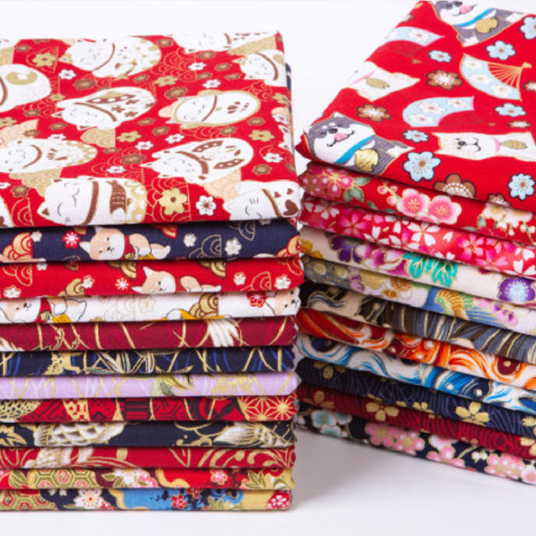 Импортная японская ткань с золотой печатью, для DIY, хлопковая ткань для одежды