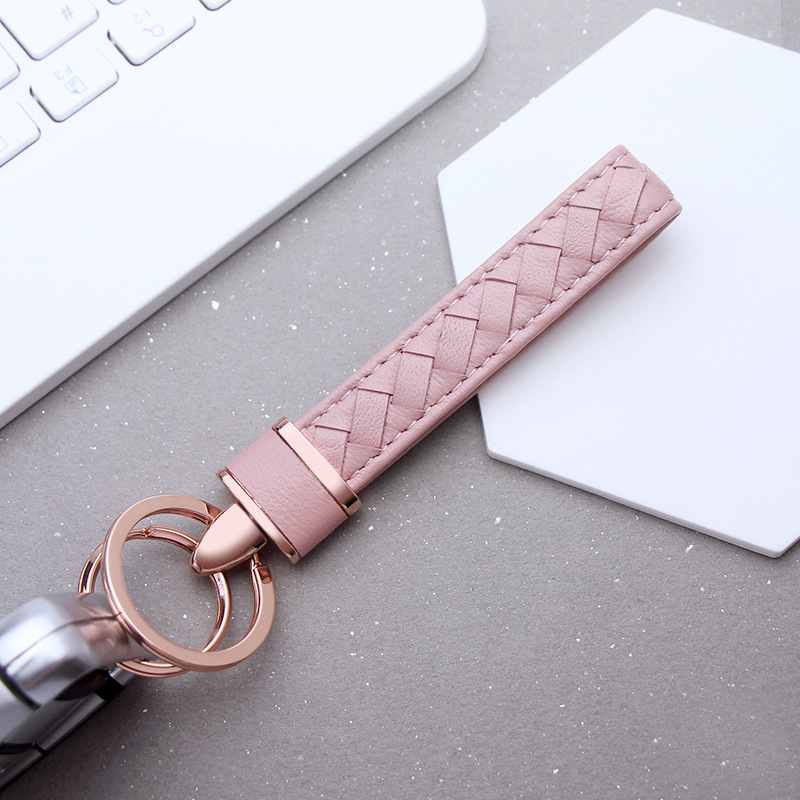 Милый розовый брелок из овчины, персонализированный, плетеный, для мужчин и женщин