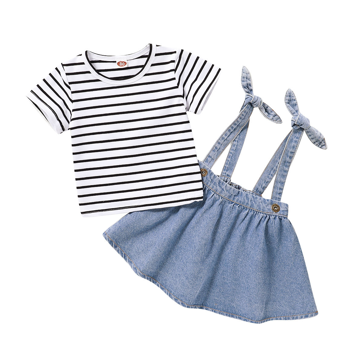 2020 New Striped Denim Strap Dress Set