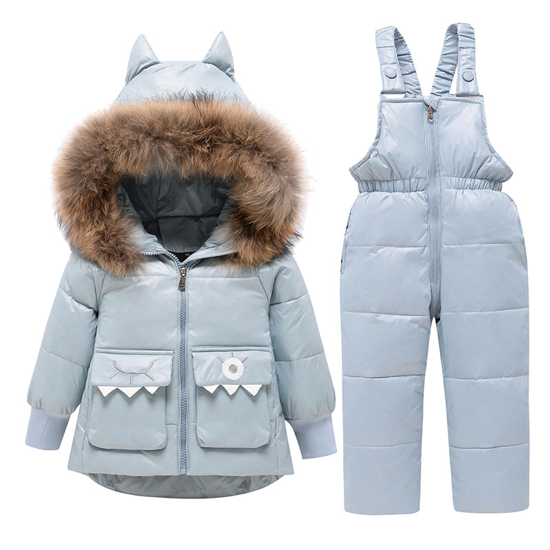 Factory direct children's down jacket dinosaur suit men's thick down jacket 1-6 years old baby warm two-piece set