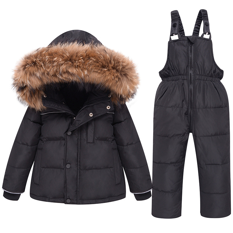 New Children's Down Jacket Set Boys and Girls Big Wool Collar 1-6 Years Old Baby Winter Two-Piece Set