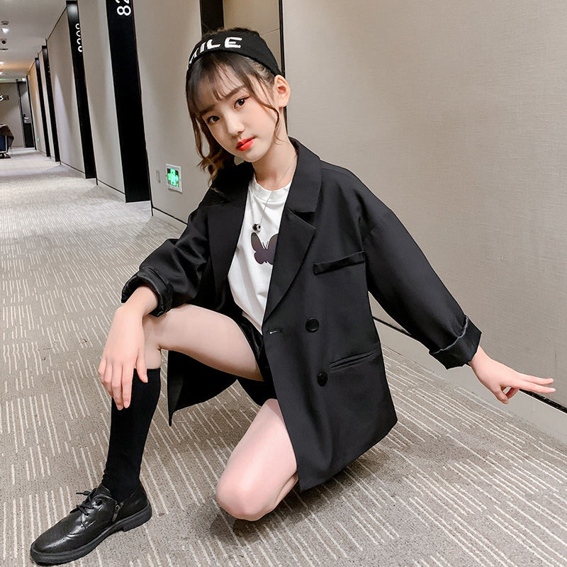 Girls' British Style Small Suit Jacket 2021 Autumn New Style Mid-Big Children's Fashionable Top Spring and Autumn Korean Style Treng Coat