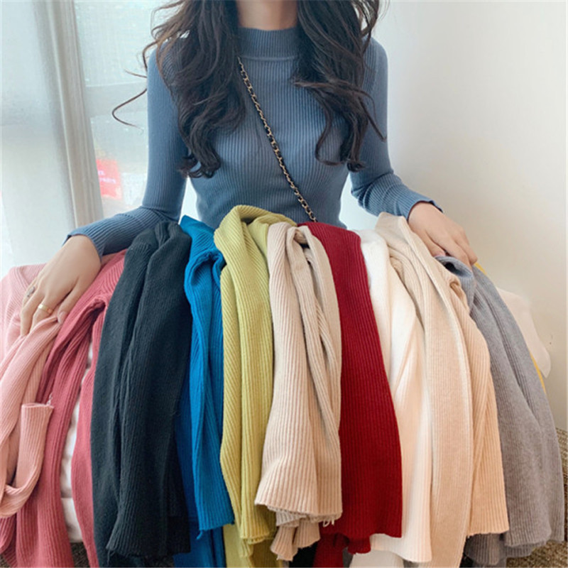 Foreign Trade Autumn Half-turtleneck Long-sleeved Sweater Women's 2020 New Inner Base Shirt Slim-fit Half-turtleneck Sweater for Women