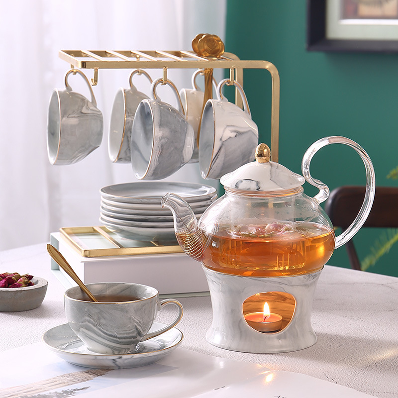 Scented tea set fruit teapot glass flower teapot English afternoon tea set beauty salon candle heating ceramic
