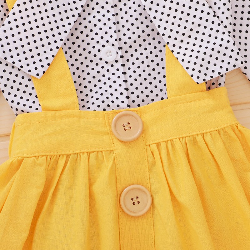 Girls Autumn and Winter 2020 New Korean Style Popular Polka Dot Long Sleeve Printed Top + Solid Color Suspender Skirt Three-piece Set