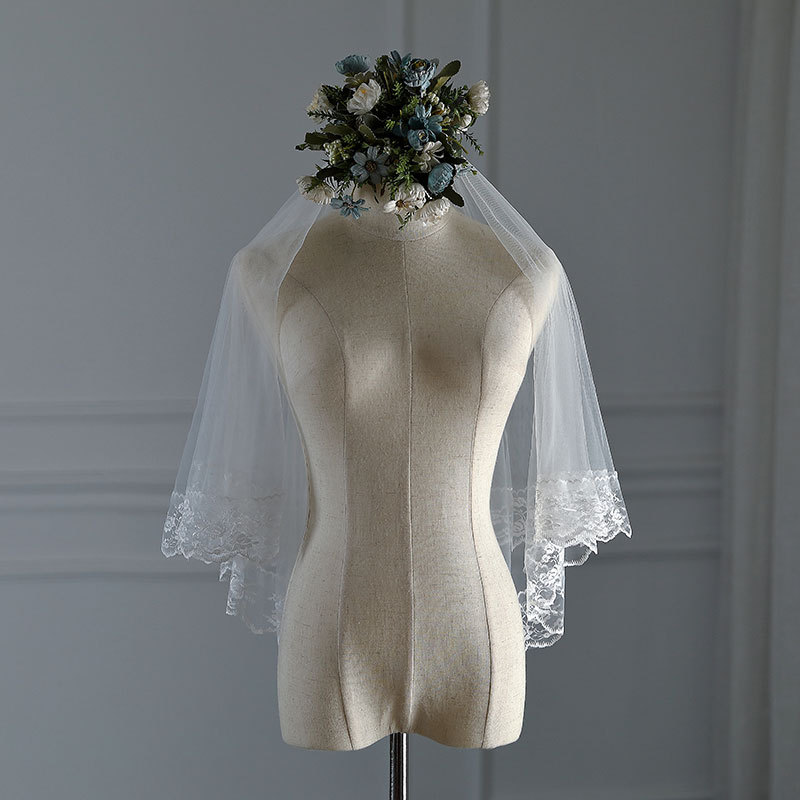 Factory Direct supply new bridal wedding dress accessories Swiss soft mesh double layer lace lace lace band hair comb veil