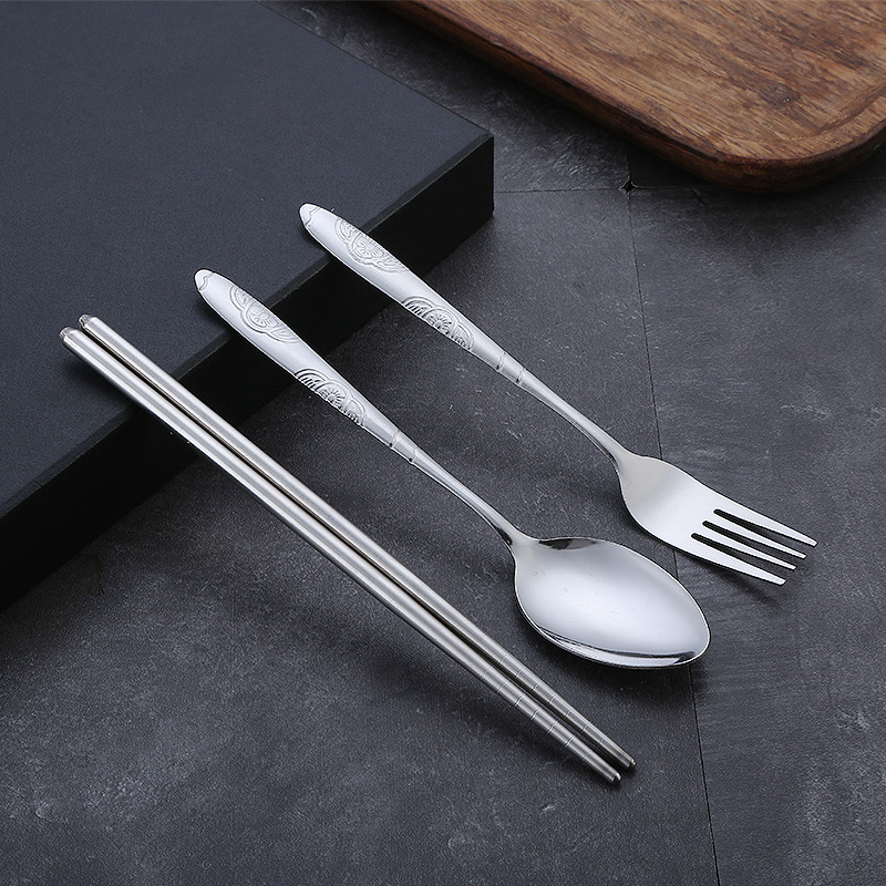 Stainless steel tableware suit student dormitory knife, fork and spoon boxed outdoor travel convenient carrying tableware suit