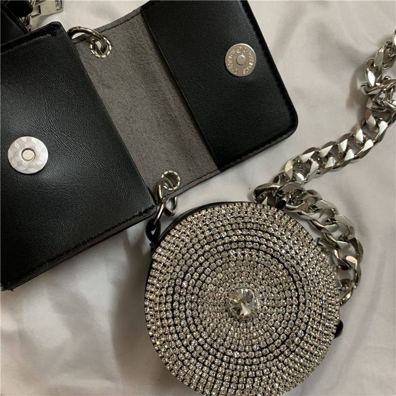 Punk style diamond small square bag flash diamond chain female ins super hot Net red same style thick oblique diamond-embedded mini satchel fashion