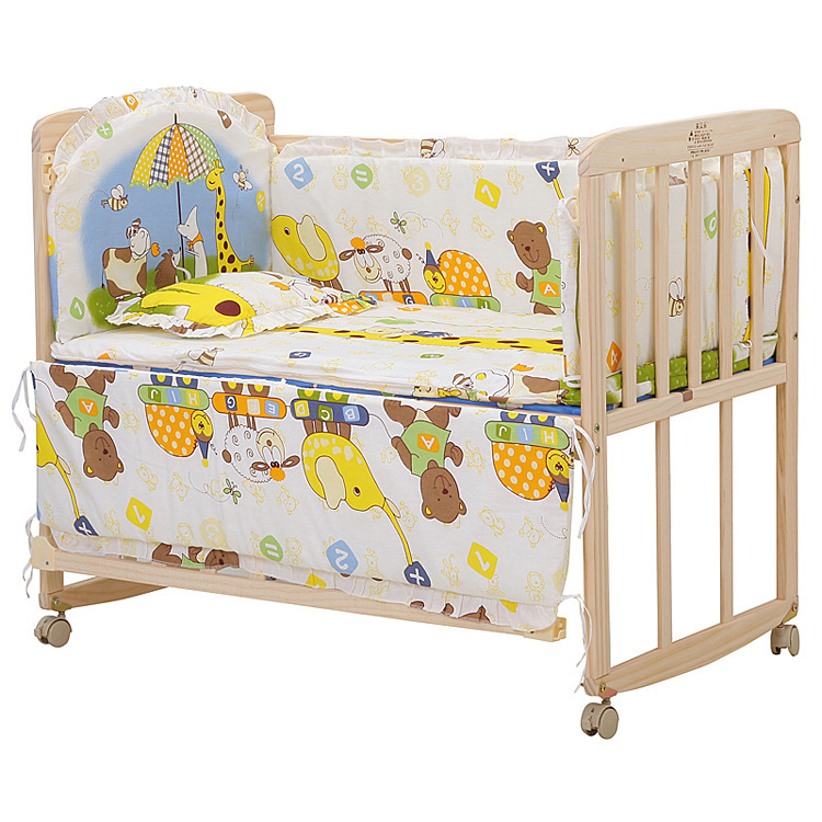 Factory direct selling baby bed solid wood lacquer-free multifunctional Cradle Bed with rollers can be spliced big bed a generation of hair