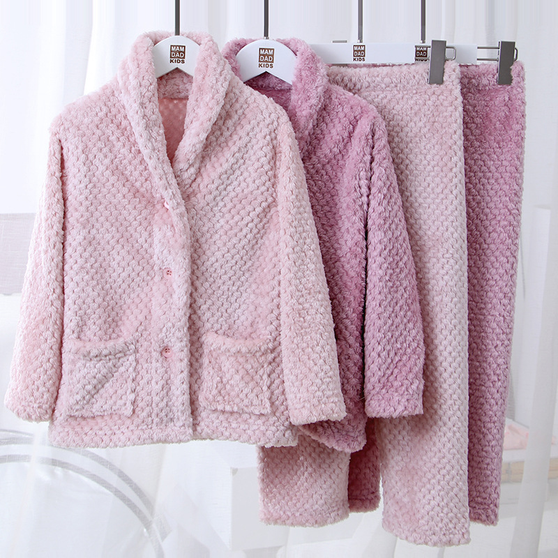 Children's Flannel Pajamas Set Autumn and Winter Velvet Thickened Adult Home Clothes Parent-Child Baby Pajamas Thickened