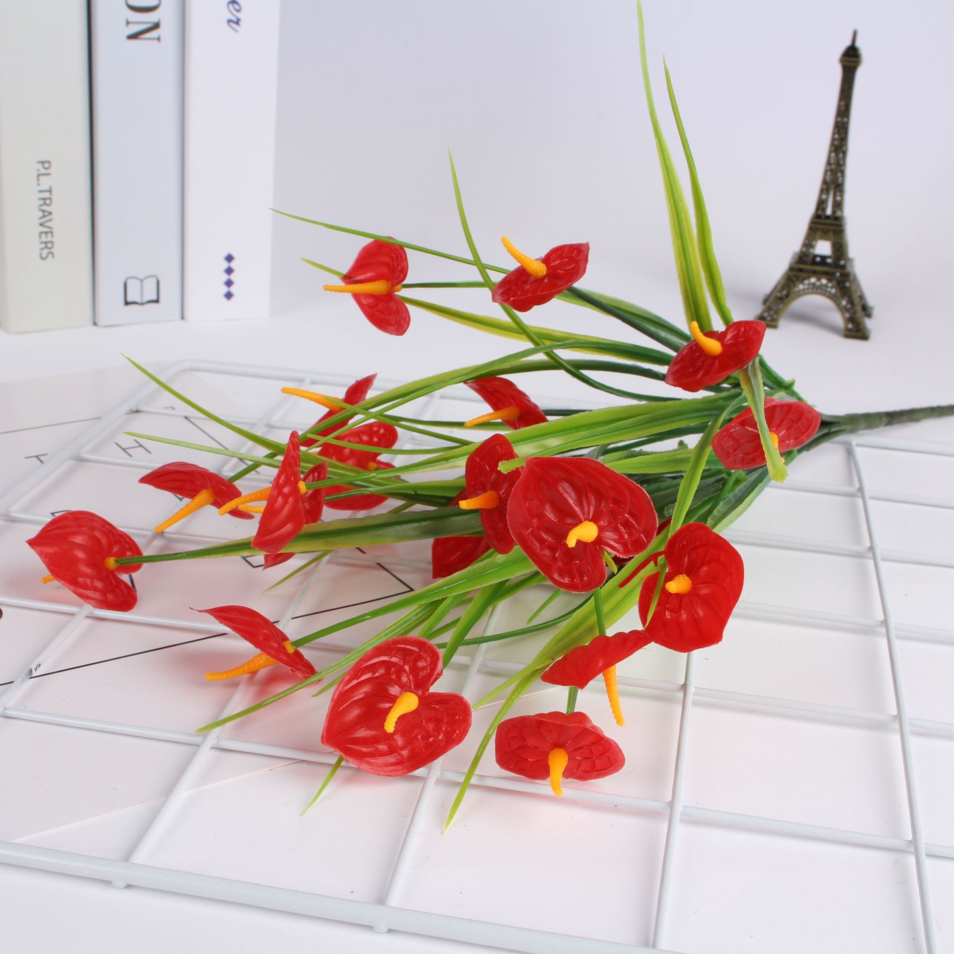 Artificial Flower Fake Flower Water Grass 7 Fork Red Palm Plastic Bouquet Fake Green Planting Outdoor Flower Groove Partition Flower Box Flower Arranging