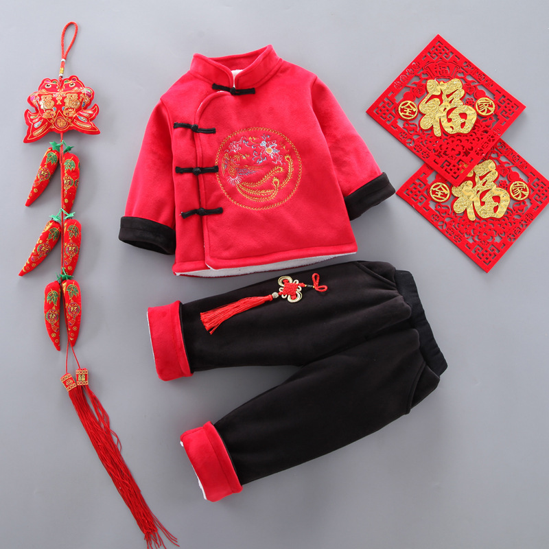 Зимний детский этнический танг костюм красный высококачественный мультяшный костюм зимний китайский этнический ханьфу фабричный outlet
