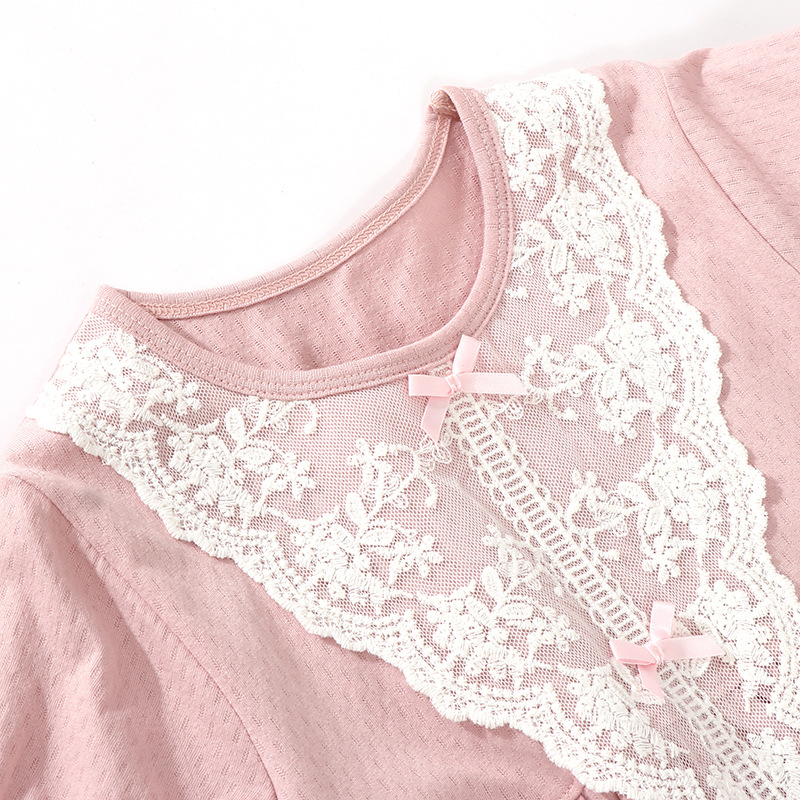 New Spring and Summer Cotton Nightgown Women's Loose Short-sleeved Pajamas Cotton Dress Girl's Home Clothes Parent-child Pajamas Lace