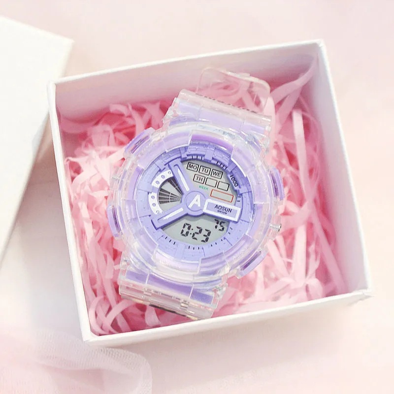 Фабричная горячая распродажа новых прозрачных круглых LED мужских парных студенческих модных спортивных электронных часов водонепроницаемых