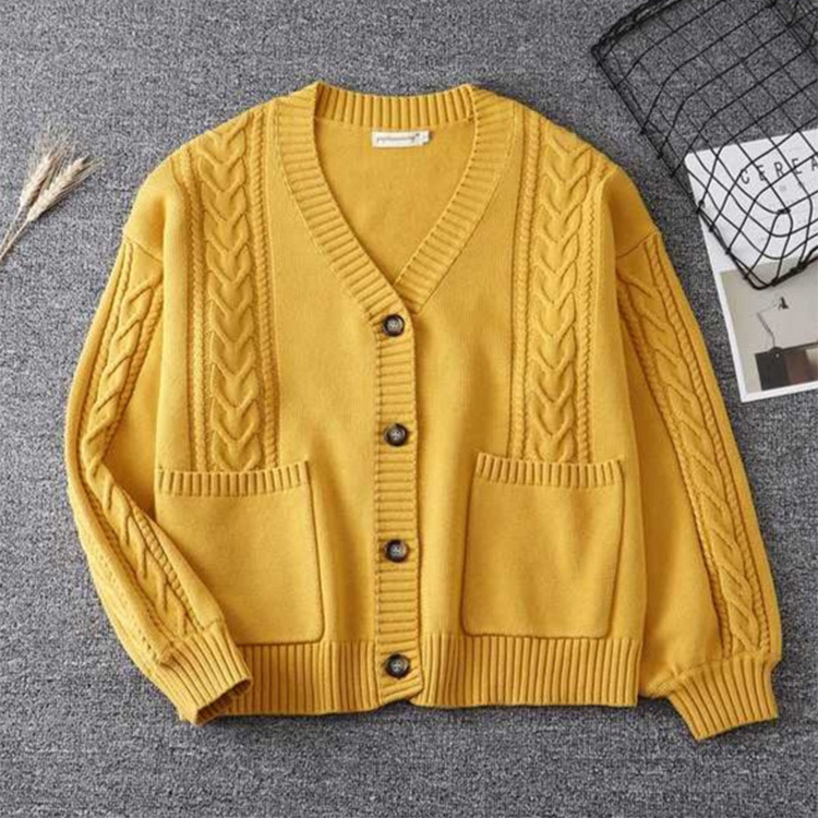 Autumn and Winter Uniform JK Sweater Twist Large V-neck Lantern Sleeve Cardigan