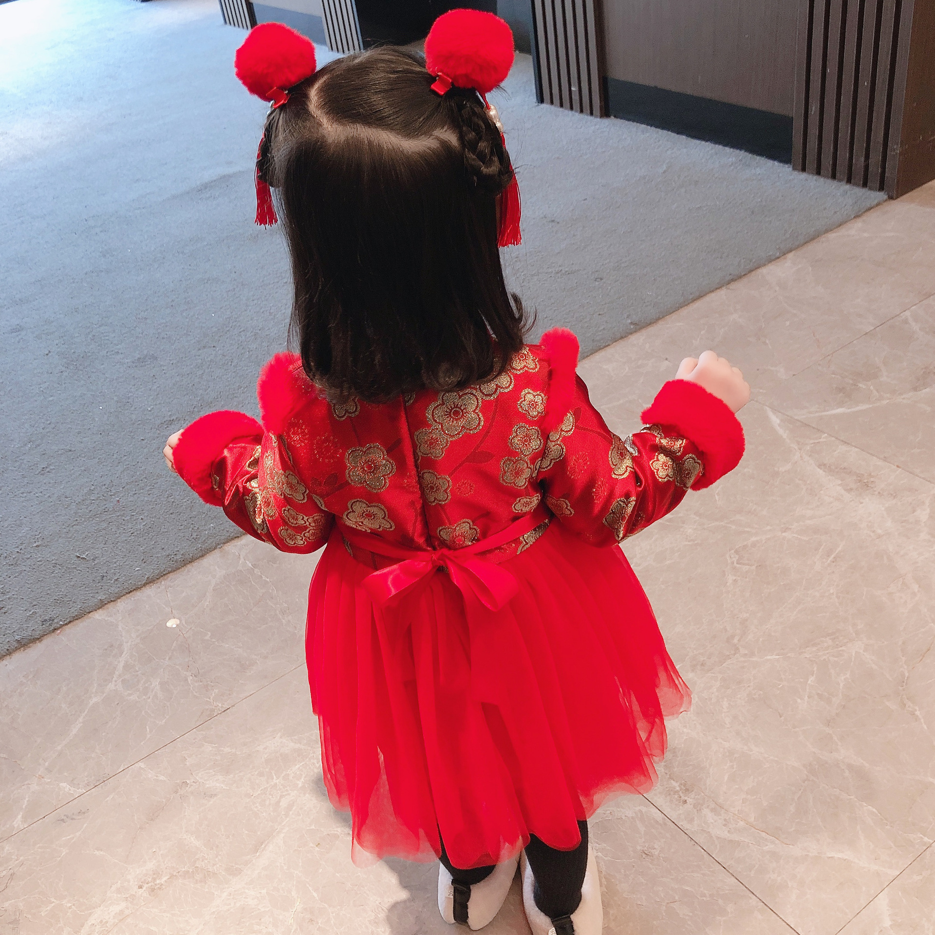 2936 Children's Clothing Baby's New Year Clothes Chinese Style Children's New Year Clothes Fleece-lined Cheongsam Dress Veil Dress Han Clothes