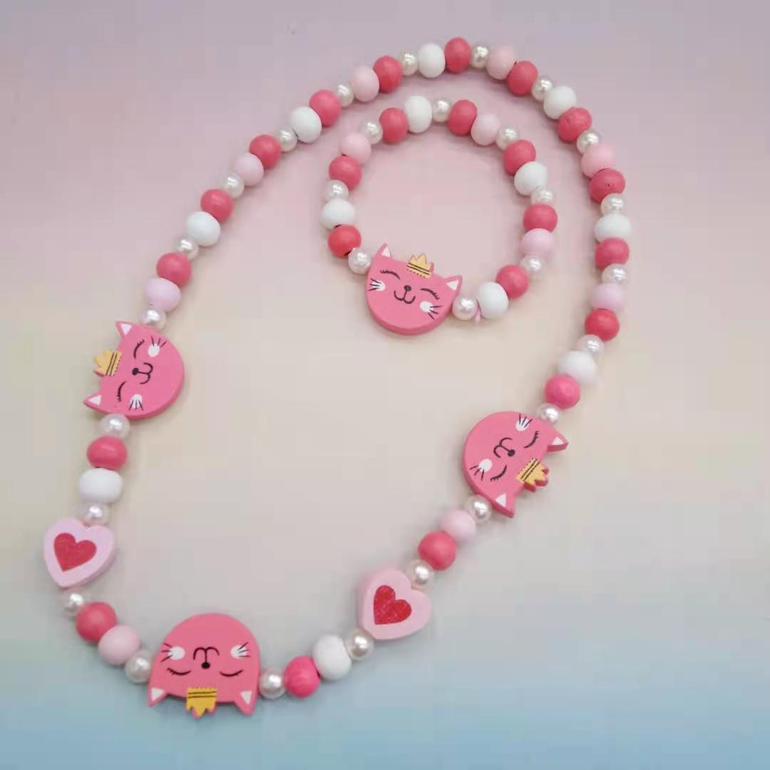 Cross-Border Children's Wooden Craft Jewelry Cartoon Creative Bracelet Necklace Set DIY Beading Wholesale Children's Educational Toys
