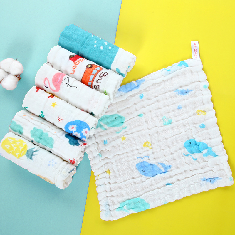 Pumi six-layer pure cotton baby square towel absorbent baby gauze saliva towel baby towel baby milk towel