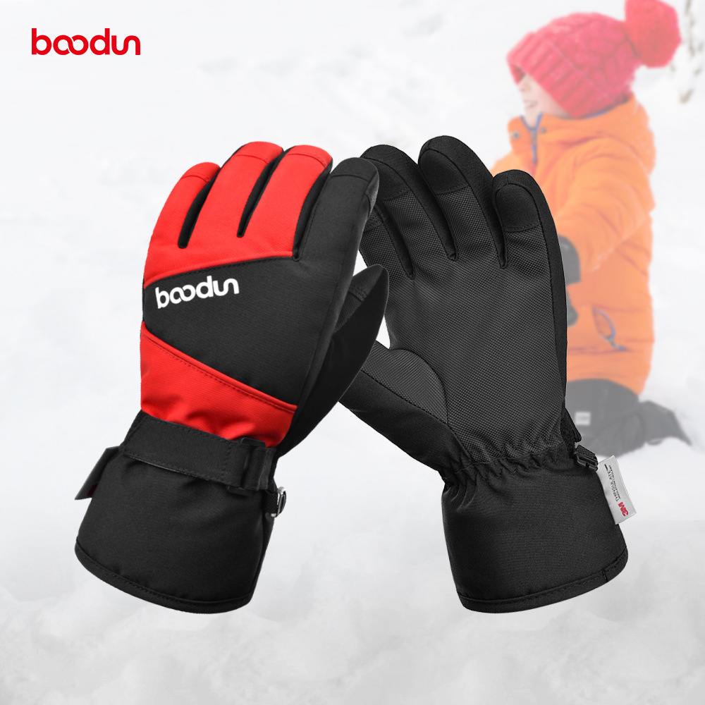 Winter new men's and women's children's gloves five-finger thickened Waterproof warm two-color touch screen velvet ski gloves for big children