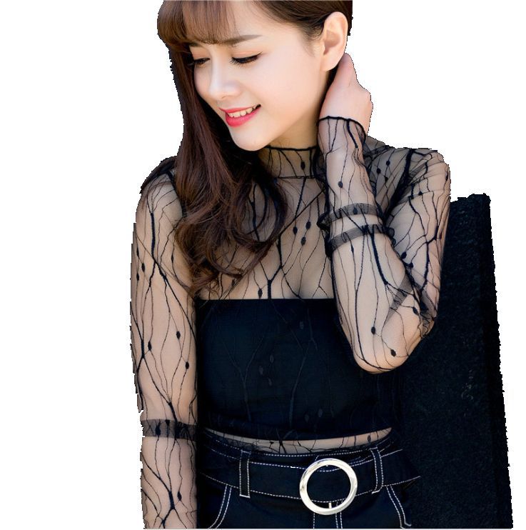 New style inner sexy hollow mesh see-through long-sleeved mesh undershirt top lace shirt