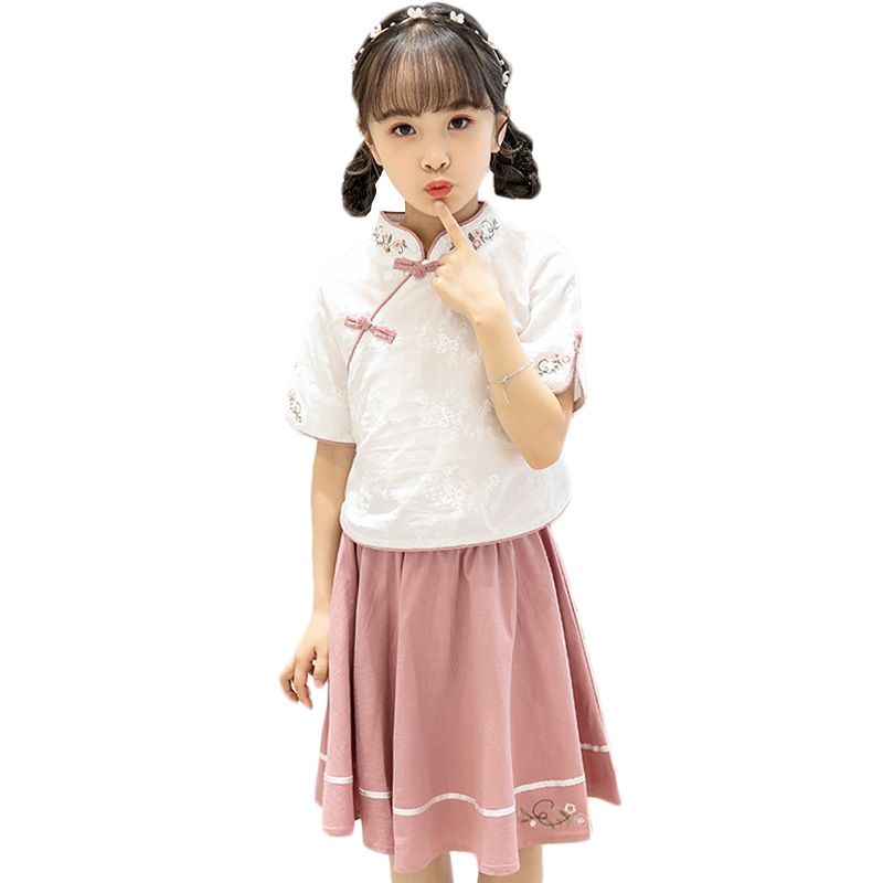 Hanfu Girl's Tang Suit Summer Dress Chinese Style Antique Dress Children's Little Girl's Summer Children's Suit Super Fairy Big Boy