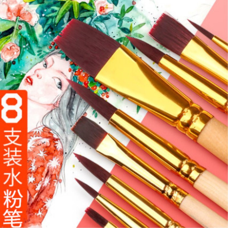 Кросс-бордерная оптовая продажа 8 нейлоновых водяных кистей, набор для начинающих, водяной мел, масляная кисть, ручка, кисть Gouline