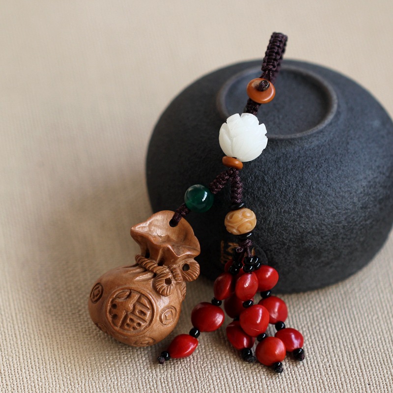 Mulan peach wood Red Bean car key chain jewelry string system