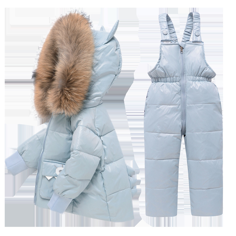 Factory Direct Sales New European and American children's down jacket cartoon suit boy baby baby two-piece set suit generation hair