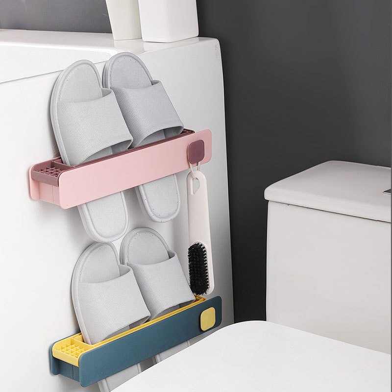 TikTok Explosive One-Fold Three-Shoe Rack Punch-Free Slippers Finishing Wall-Mounted Drain Storage Rack Foldable Storage Rack