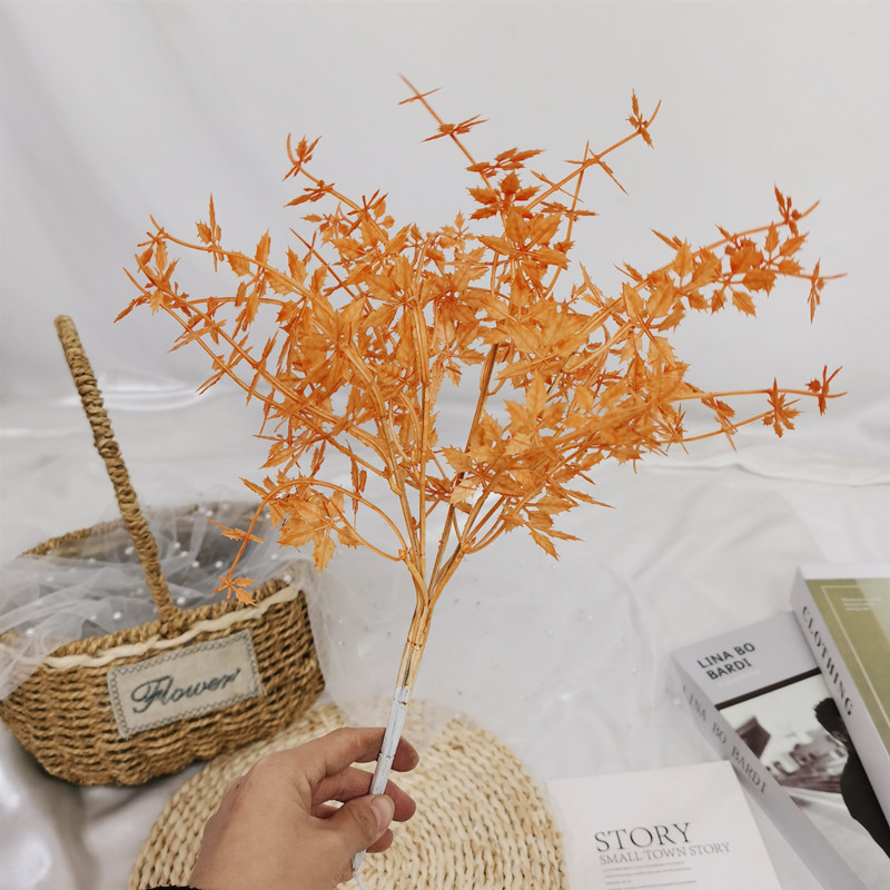 Simulated Plastic Rose Grass Mist Small Handle Crushed Maple Leaf Base Wedding Road Guide Decorative Flower Arrangement Hotel Layout Floral Art