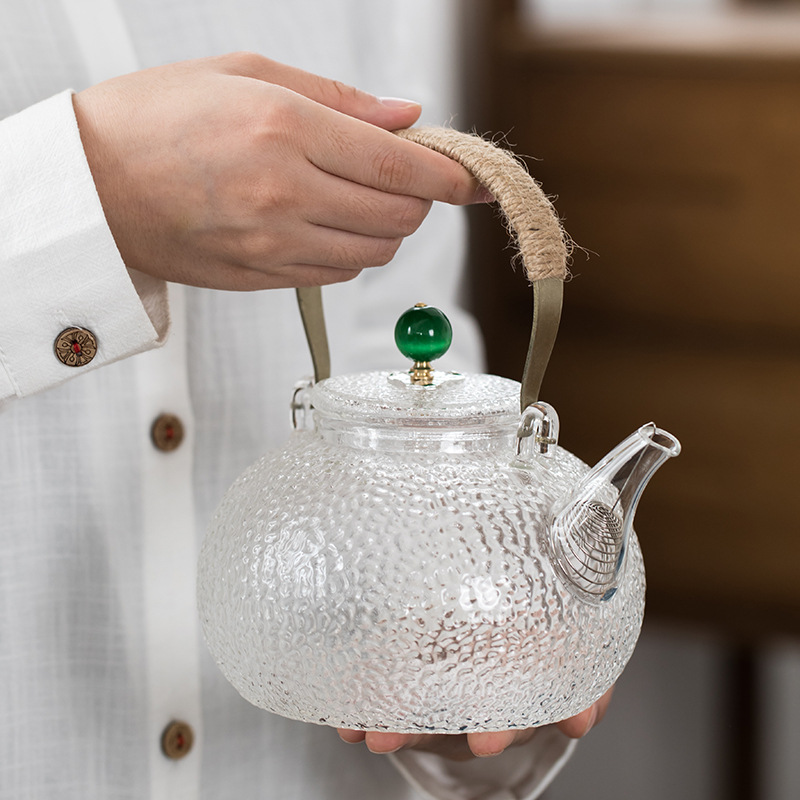 Стеклянный чайник в японском стиле, термостойкий, с текстурой молота, электрический чайник с медной и стеклянной ручкой