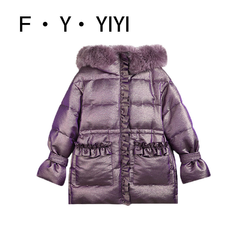 2020 New Girls' Western Style Bright Face Parker Down Jacket Baby Big Wool Collar Hooded Big Kids Warm Jacket