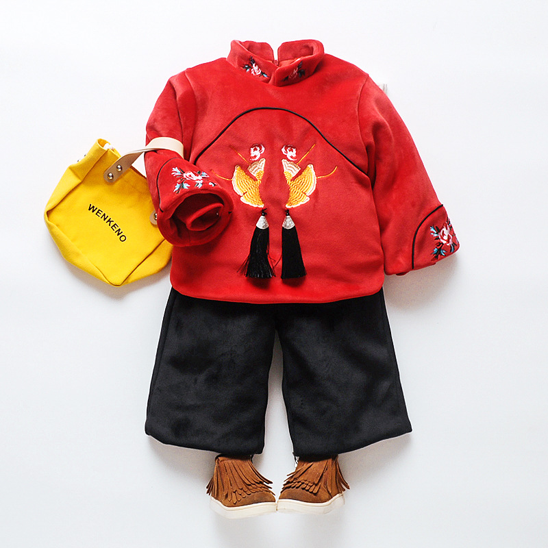 Winter Tang suit suit girls thickened thickened women's long sleeve red winter ethnic flower hanfu Chinese style wholesale