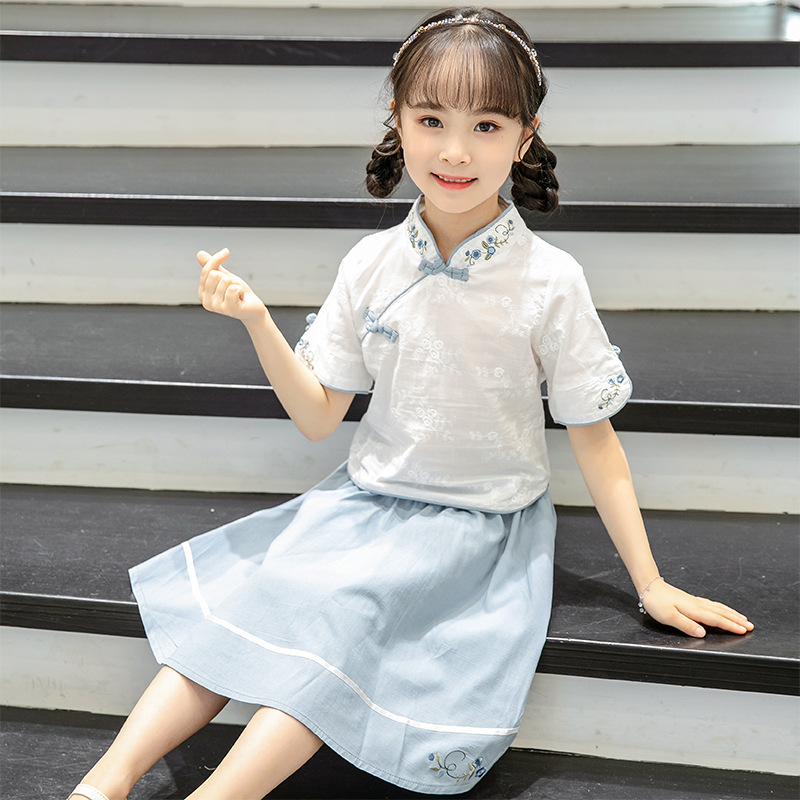 Hanfu Girl's Tang Suit Summer Dress Chinese Style Antique Dress Children's Little Girl's Summer Children's Suit Super Fairy Big Boy
