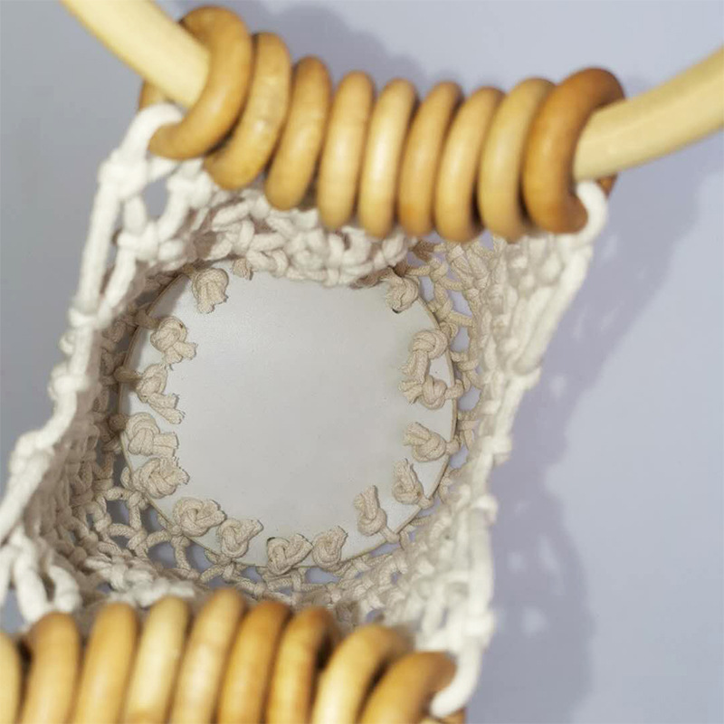 New Cotton Cord Button Bag, Cut Out Rattan Handle Small Mobile Phone Bag
