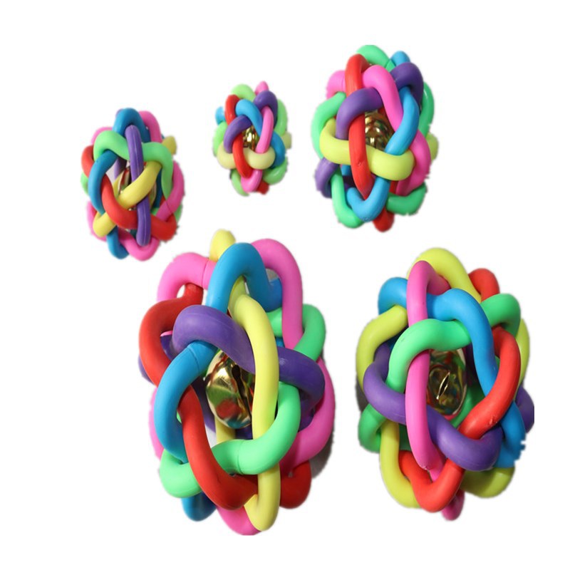 Tpr Colorful Bell Woven Ball Rainbow Toy Ball Popular Pet Dog Bite-Resistant Toy Rubber