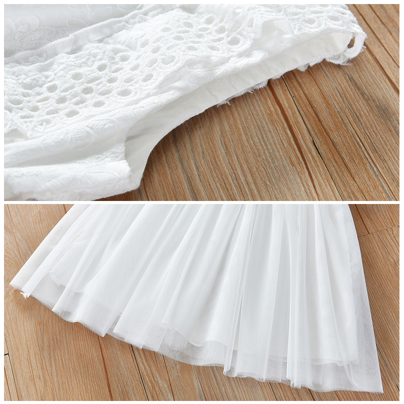 Girls Puffy Gauze Skirt 2025 New Summer Clothes Baby Style Jumpsuit White Skirt Children's Clothes Super Fairy Hollow Princess Skirt