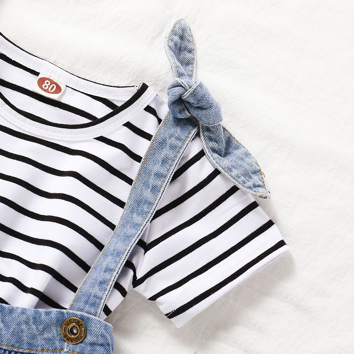 2020 New Striped Denim Strap Dress Set