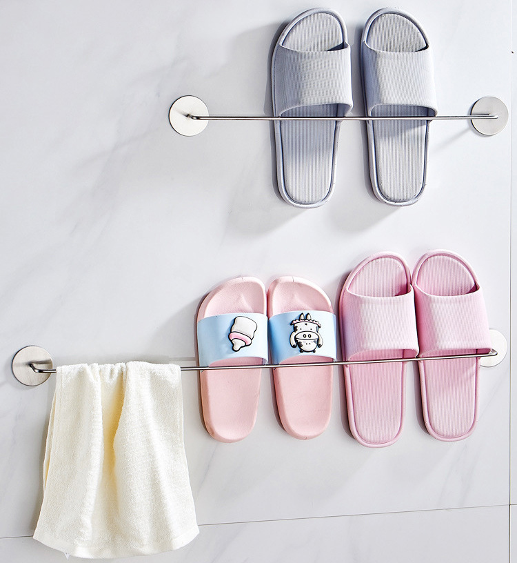 304 stainless steel bathroom shoe rack wall-mounted non-perforated toilet door rear rack multifunctional towel Rod