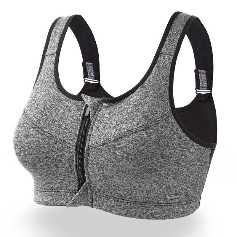 Large size front zipper sports bra without steel ring gathered yoga fitness shockproof running ladies underwear beautiful vest