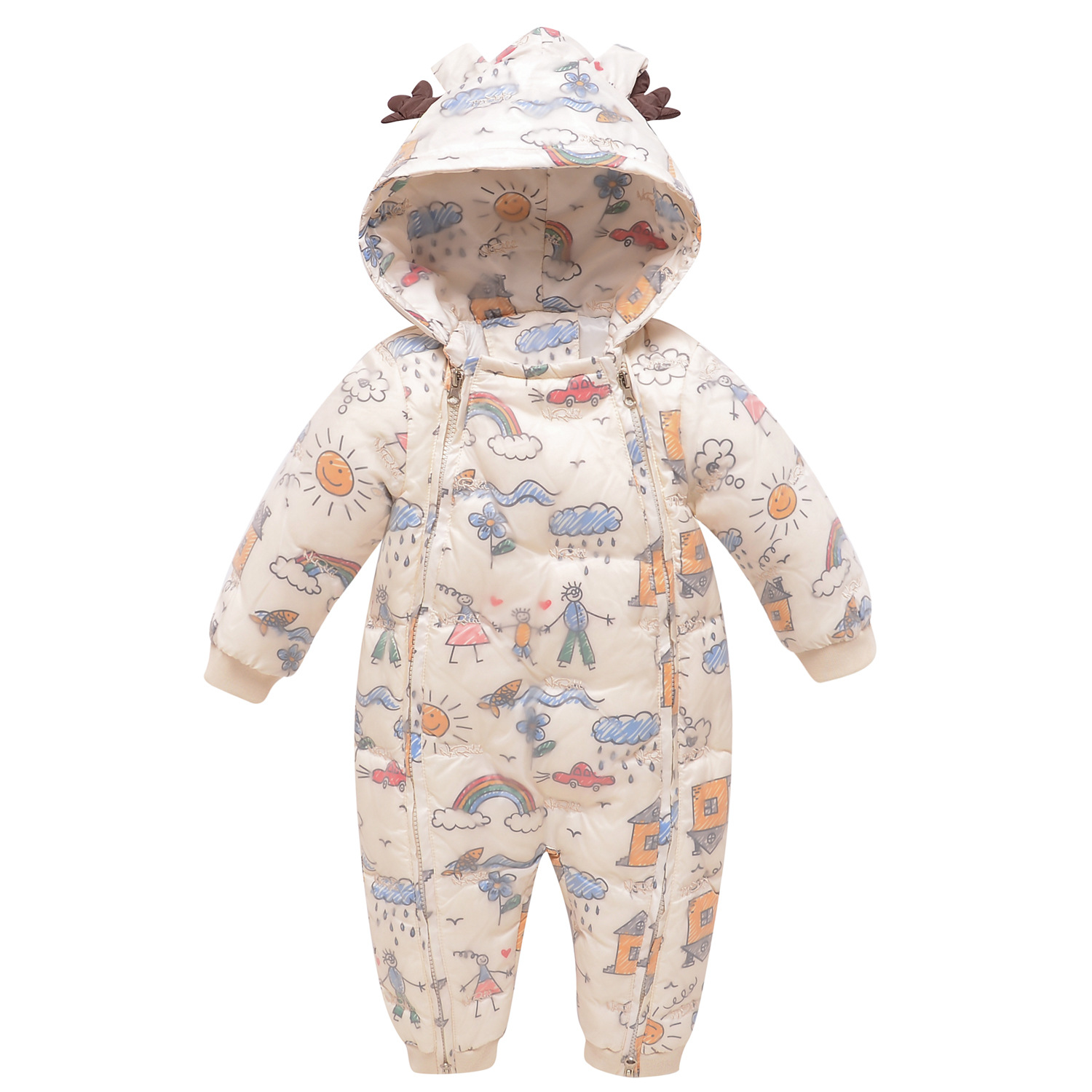 Baby one-piece down jacket men's winter white duck down baby down jumpsuit girls' outing romper suit thickened