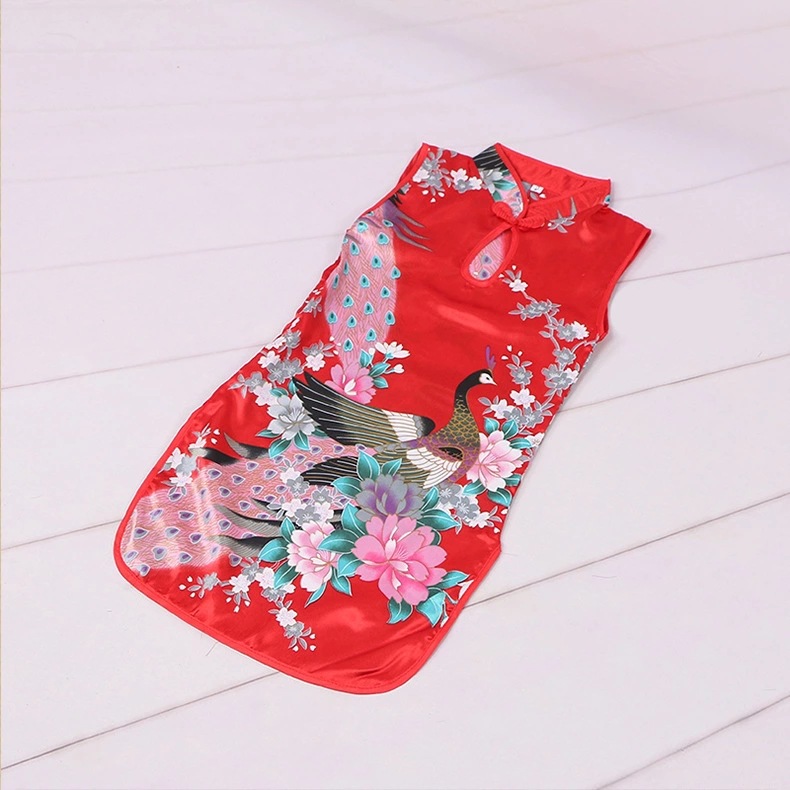 Новое платье для девочек Чонгсам детское платье Чонгсам 1 июня костюм с павлином древнего китайского стиля летнее платье с принтом